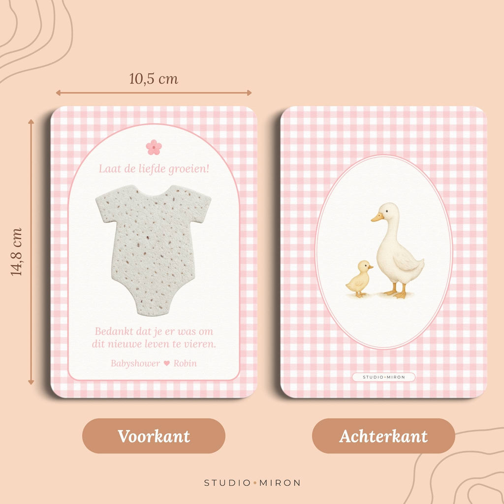 Zaadpapier Rompertje Cadeau | Gingham Roze