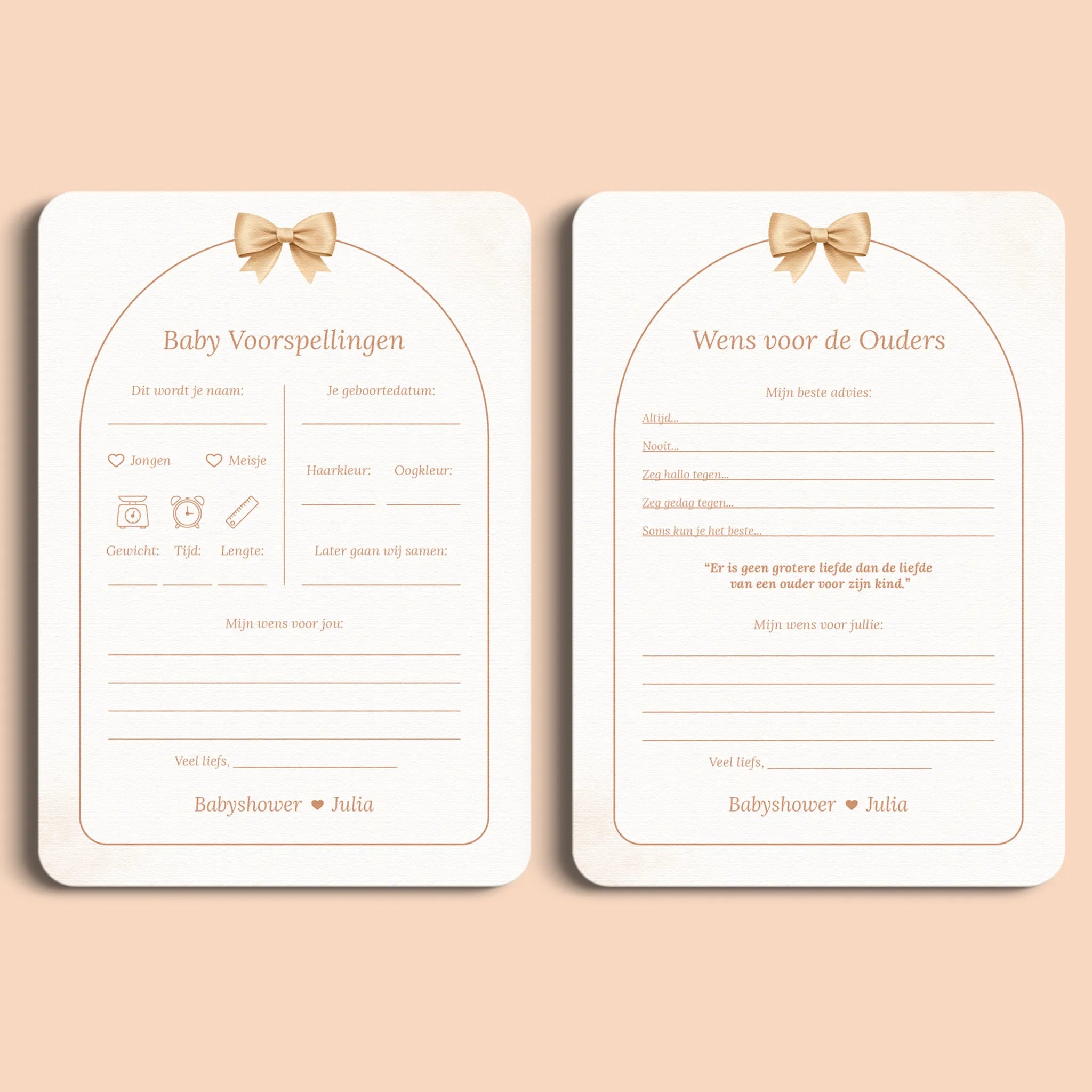 Set di Schede Baby Shower da Compilare | Fiocco Boho