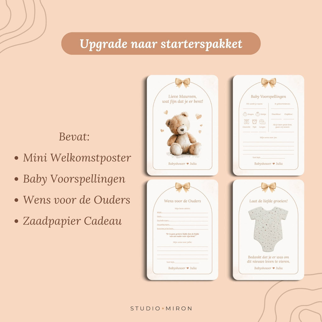 Babyshower invulkaarten Upgrade naar Starterspakket in Boho Beige Beertje stijl – Studio Miron