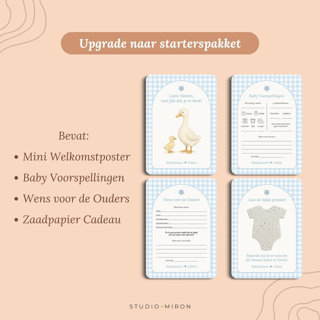 Babyshower Invulkaarten Pakket | Gingham Blauw