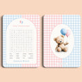 Babyshower spelletjes baby woordzoeker gingham roze blauw voor en achter Studio Miron