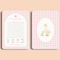 Babyshower spelletjes baby woordzoeker gingham roze voor en achter Studio Miron
