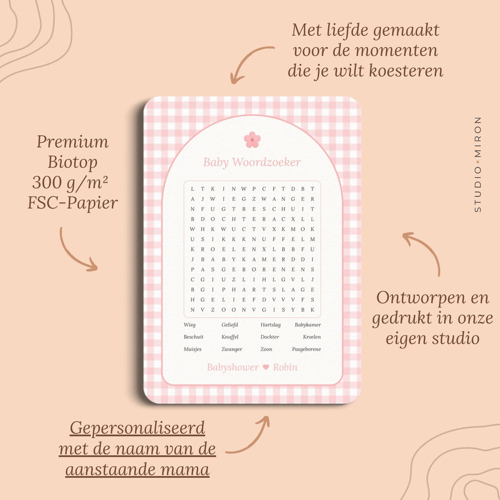 Baby Woordzoeker | Gingham Roze