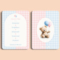 Babyshower spelletjes guess in time gingham roze blauw voor en achter Studio Miron