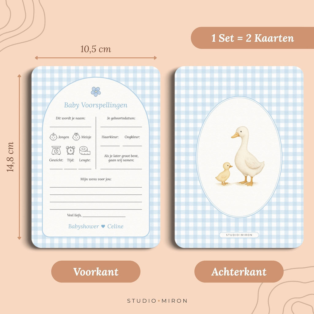 Babyshower Invulkaarten Pakket | Gingham Blauw
